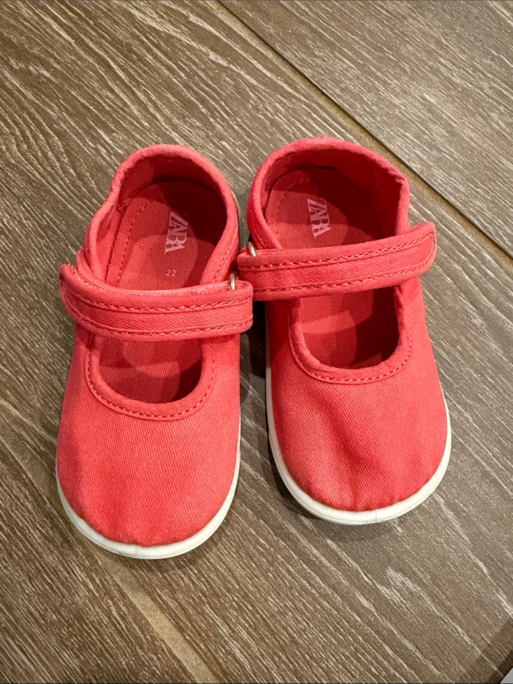 Zara Coral-Red Barefoot Canvas Mary Jane Shoes for Kids